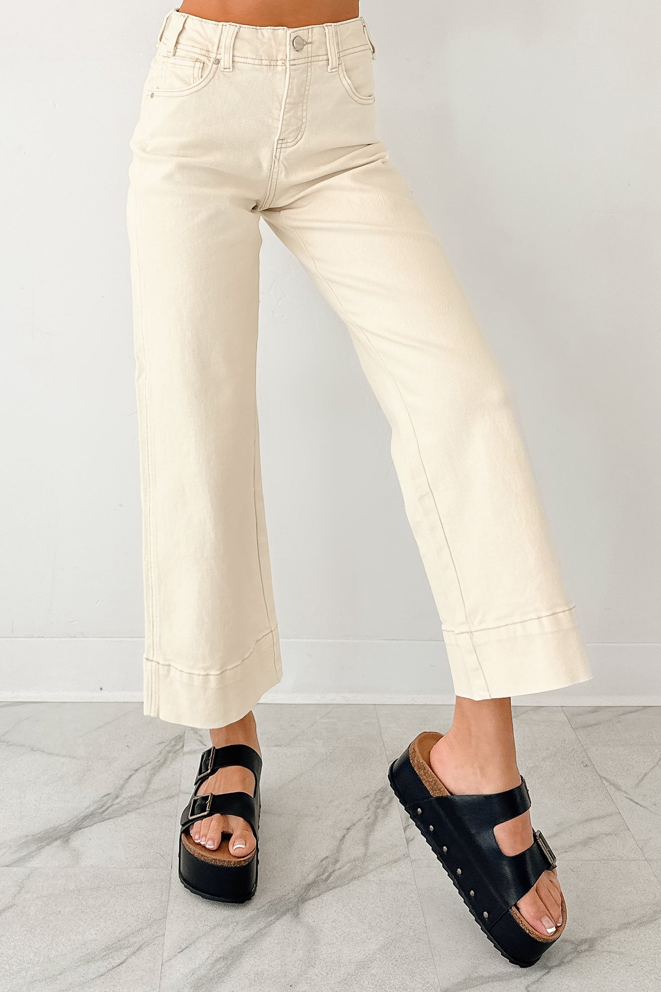 Marlo Tummy Control Wide Crop Risen Jeans (Ivory)