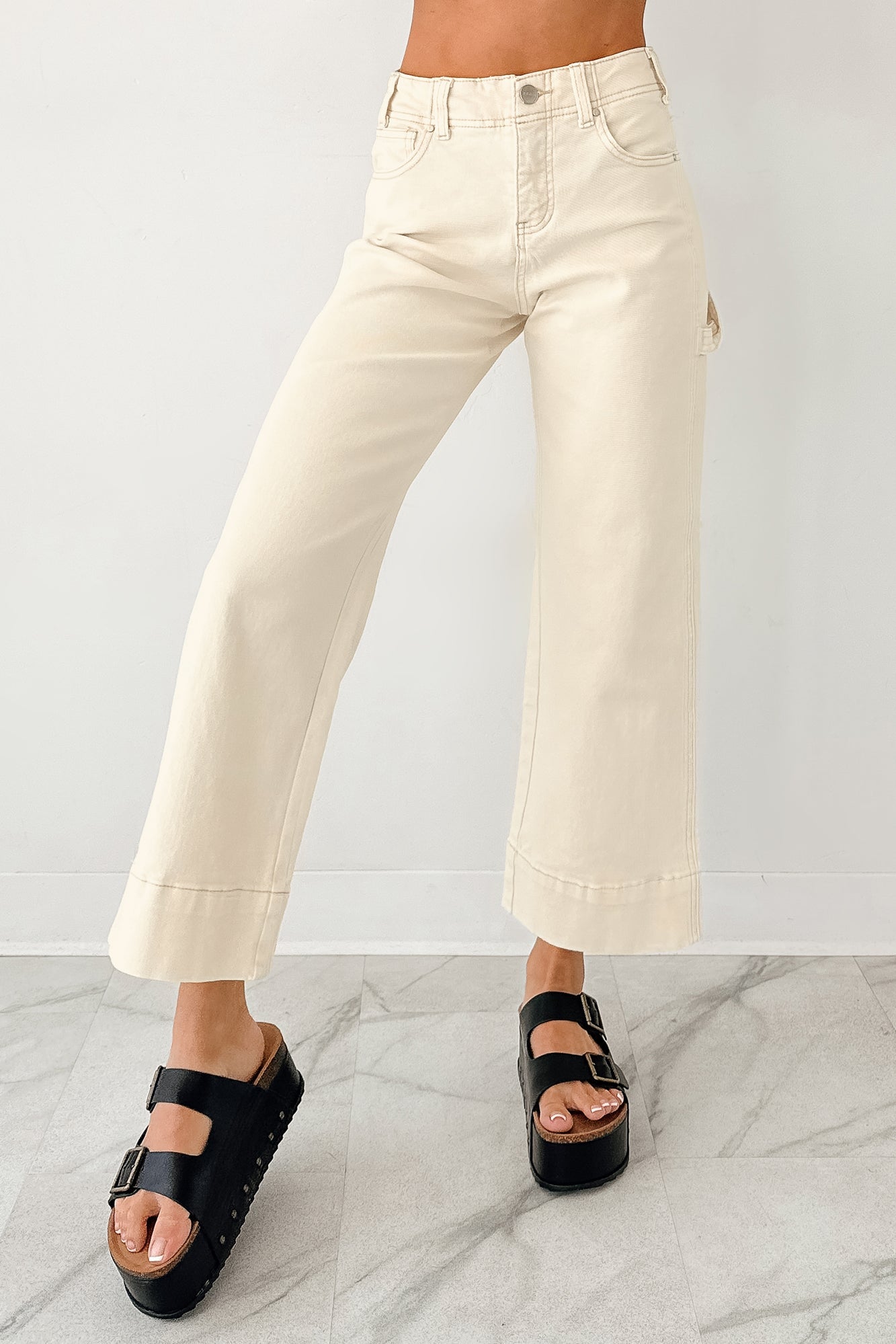 Marlo Tummy Control Wide Crop Risen Jeans (Ivory)