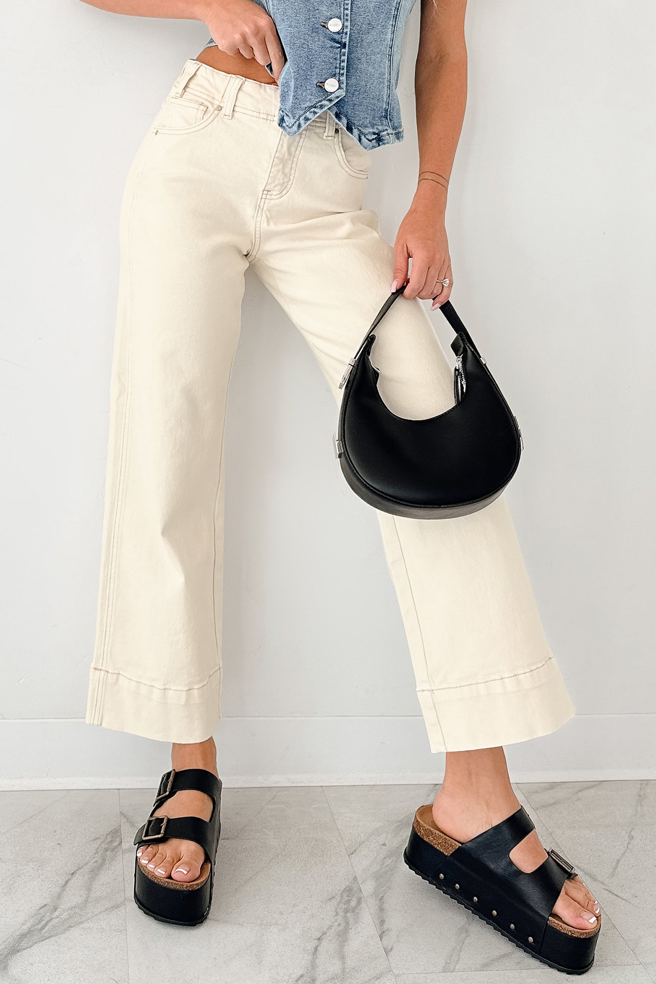 Marlo Tummy Control Wide Crop Risen Jeans (Ivory)