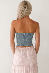 Back To Strangers Denim Bow Front Corset Top (Light Wash)