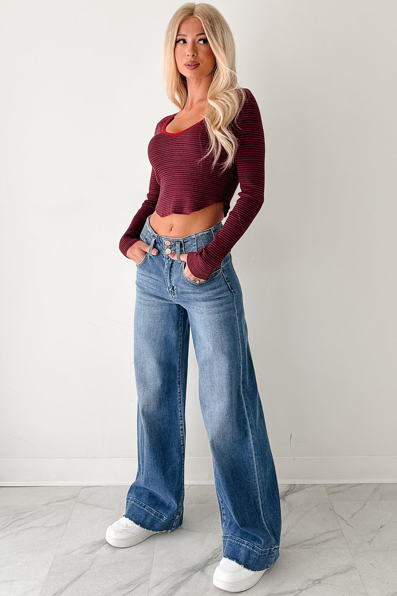 Before You Go Striped Long Sleeve Top (Red)