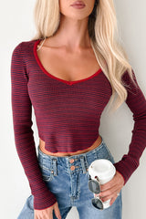 Before You Go Striped Long Sleeve Top (Red)