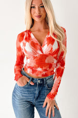 Lethal Looks Rhinestone Long Sleeve Top (Orange Combo)