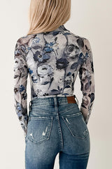 Love At Last Floral Mesh Long Sleeve Top (Retro Blue)