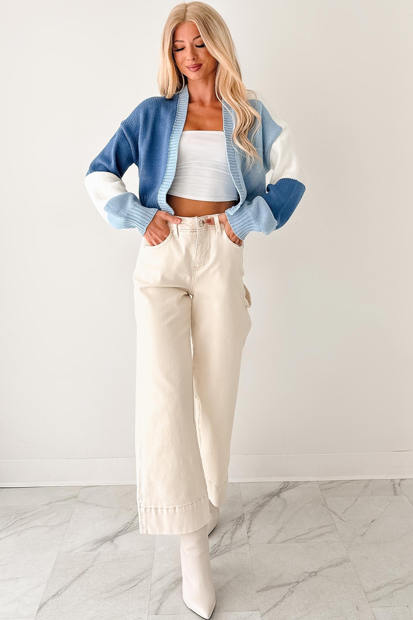 Marlo Tummy Control Wide Crop Risen Jeans (Ivory)