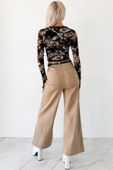 Script Flipped Long Sleeve Floral Mesh Top (Black)