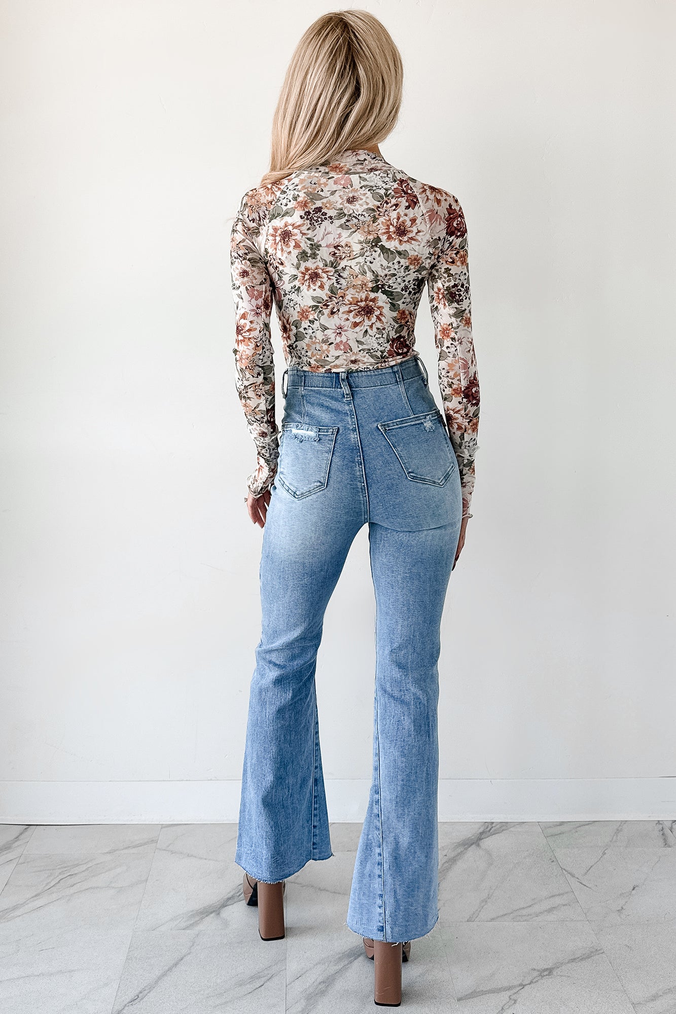 Hold My Hand Floral Mesh Long Sleeve Top (Cream)