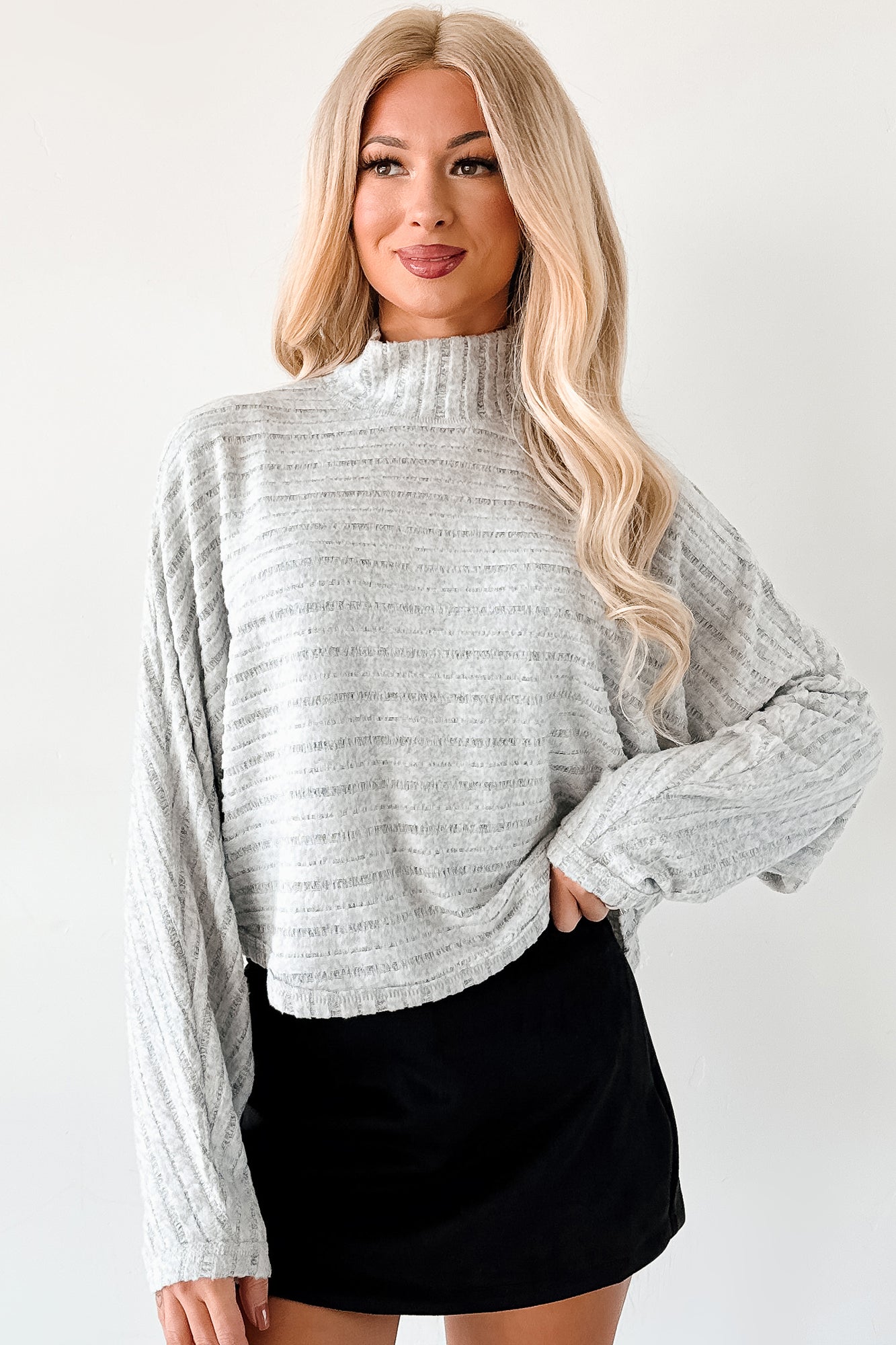 In The Clouds Textured Dolman Long Sleeve Top (Heather Grey)