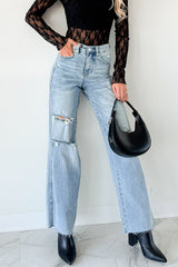 Romero Mid Rise Ripped Judy Blue Wide Leg Jeans (Light)