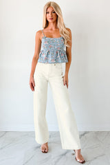 Bows Before Bros Sleeveless Floral Top (Denim/Pink)