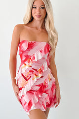 Laugh It Up Strapless Ruffle Mini Dress (Fuchsia)