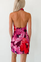 Wish I Knew Floral Halter Neck Mini Dress (Pink Multi)