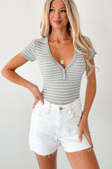 As It Was Striped Rib Knit Bodysuit (Heather Grey)