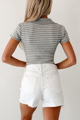 As It Was Striped Rib Knit Bodysuit (Heather Grey)