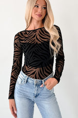 Wild At Heart Animal Print Mesh Bodysuit (Black Zebra)