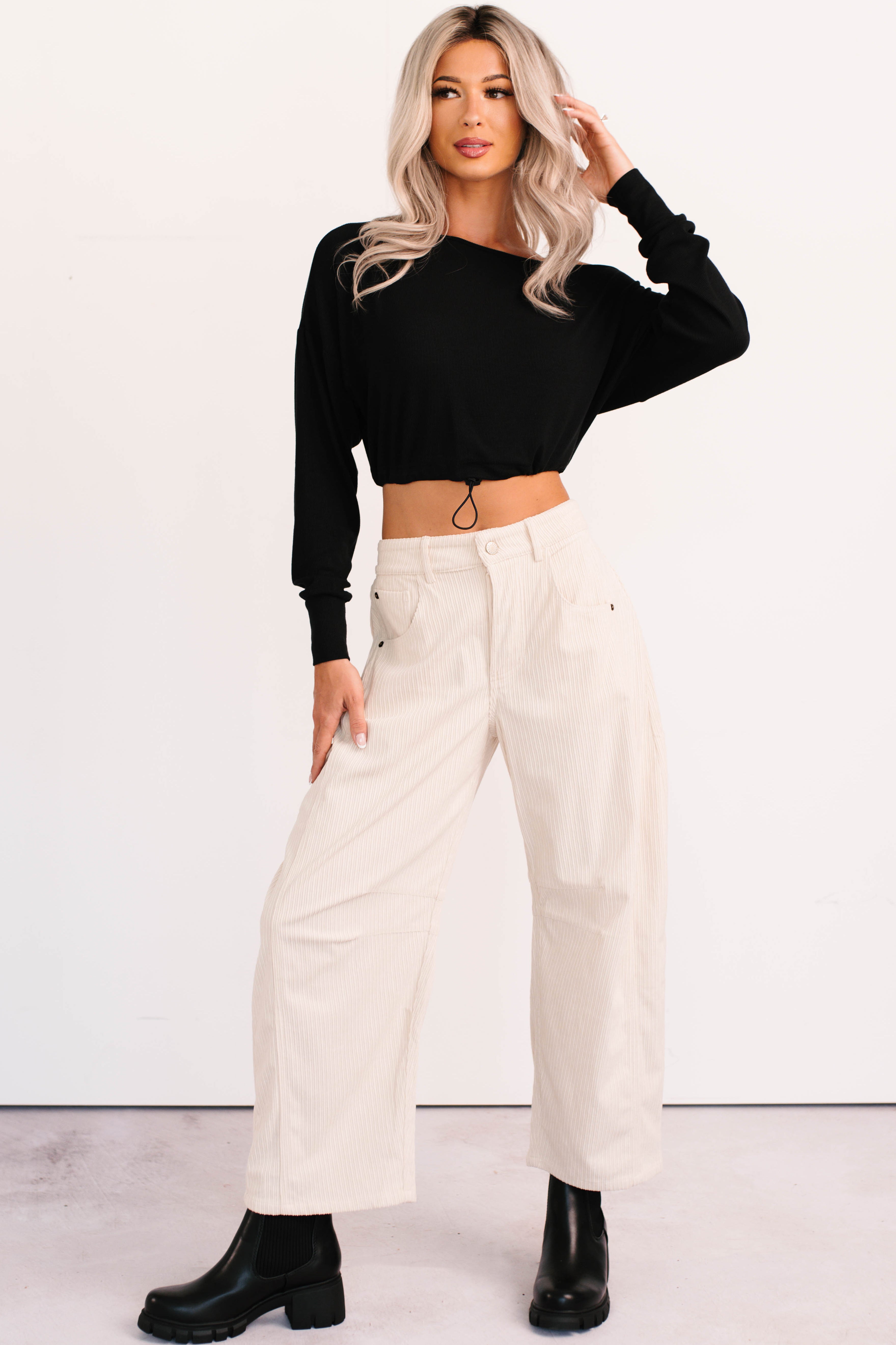 Leo Corduroy Barrel Leg Pants (Bone)
