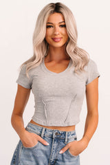 Sink Into It Raw Edge Signature 8 Crop Tee (Heather Grey)