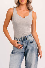 Daily Icon Notched Signature 8 Rib Knit Tank (Heather Grey)