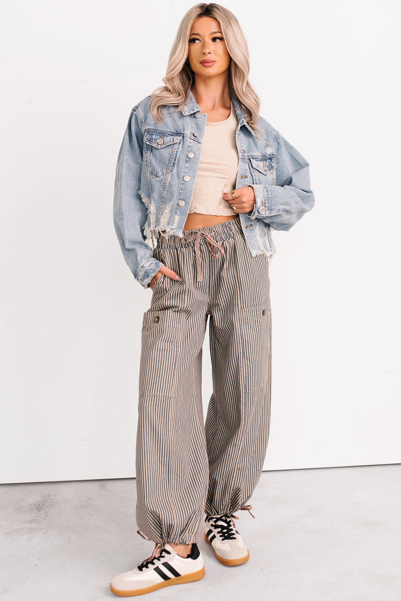 Standing Tall Signature 8 Distressed Denim Jacket (Medium Denim)