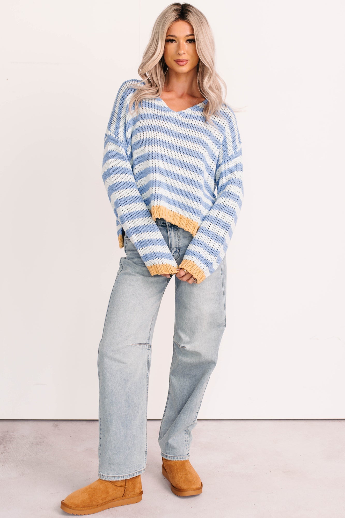 Deep Trance Relaxed Stripe Sweater (Denim/Mustard)