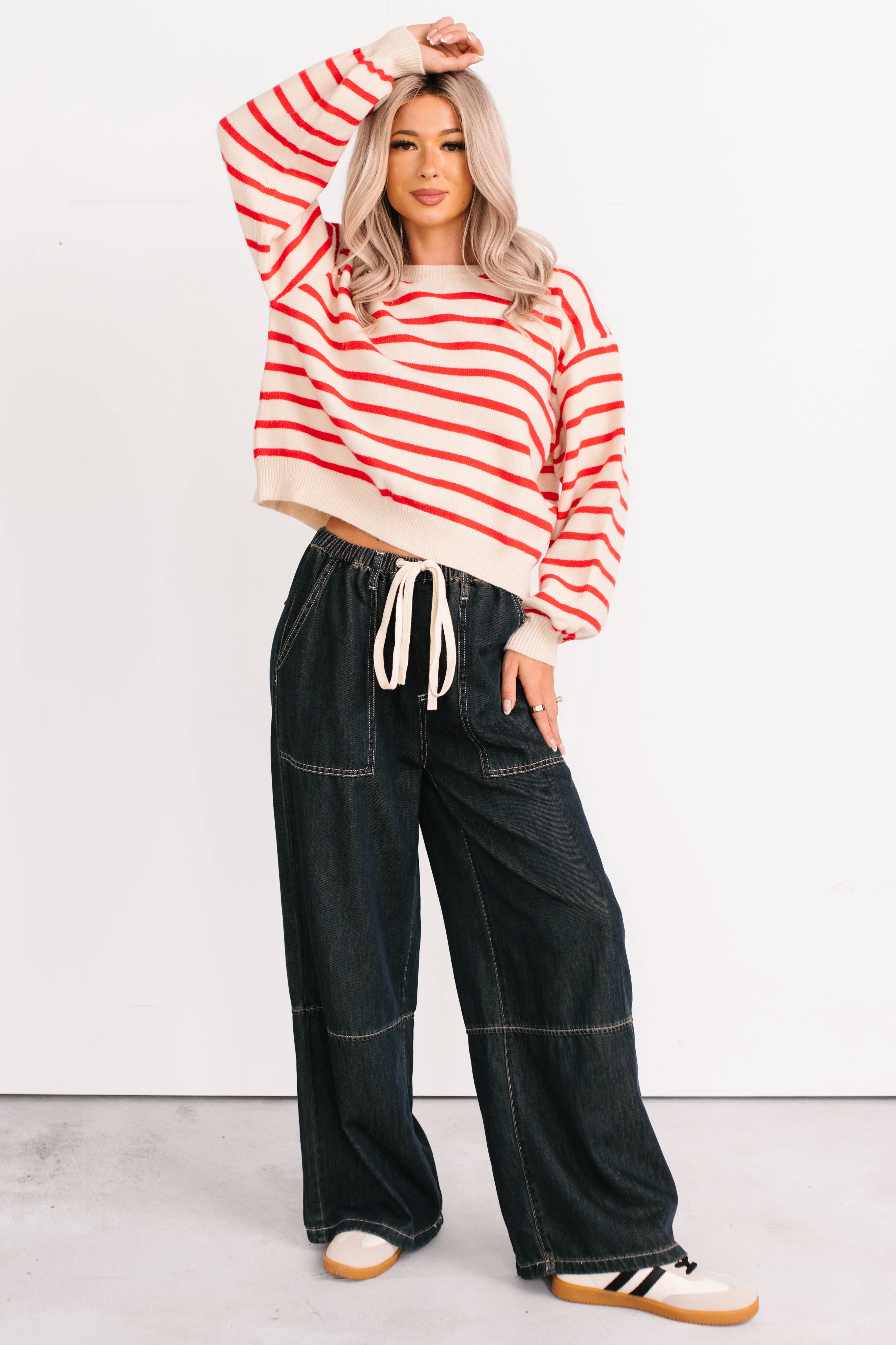 Morning Rituals Striped Button Detail Sweater (Red)