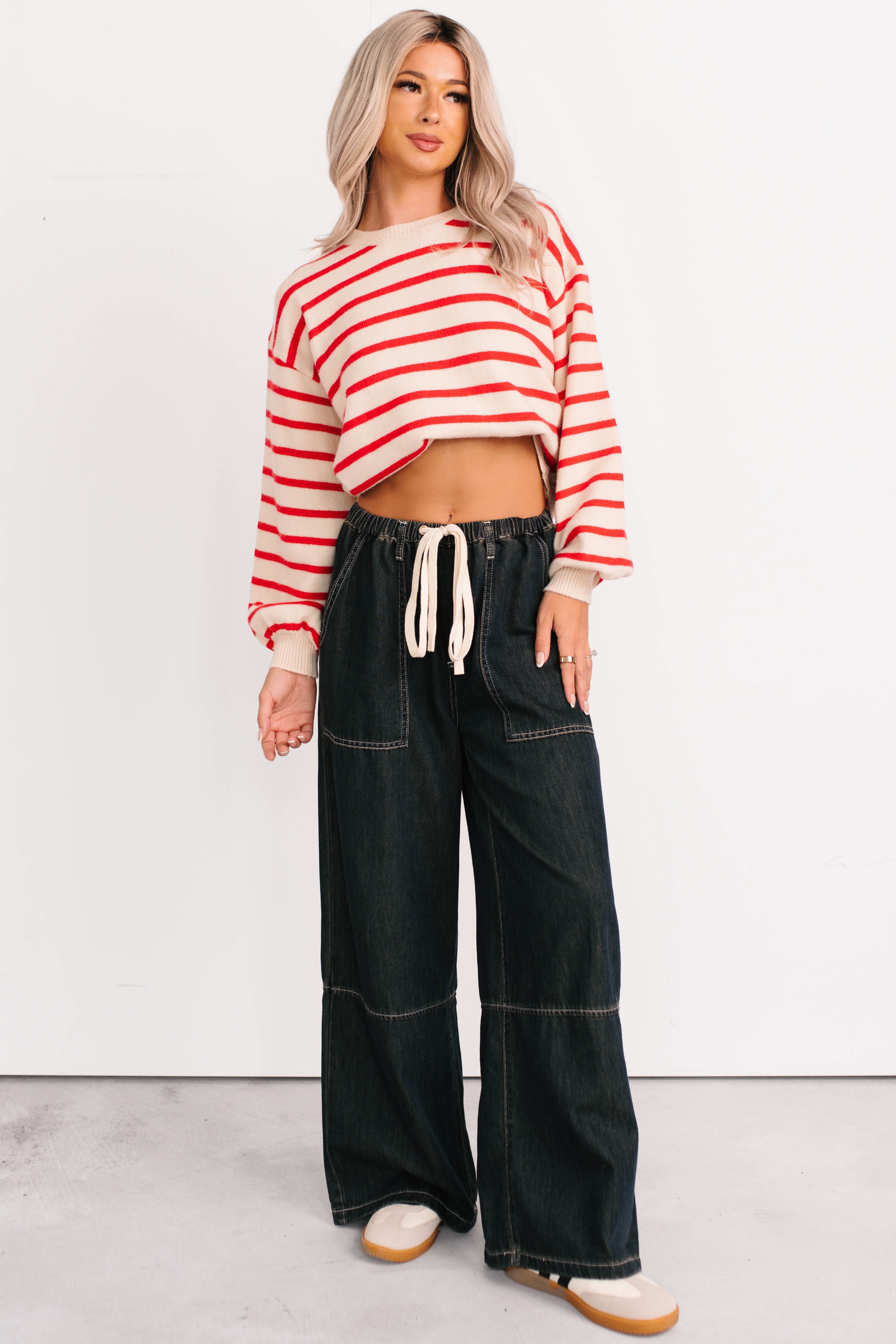 Morning Rituals Striped Button Detail Sweater (Red)