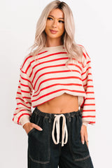 Morning Rituals Striped Button Detail Sweater (Red)