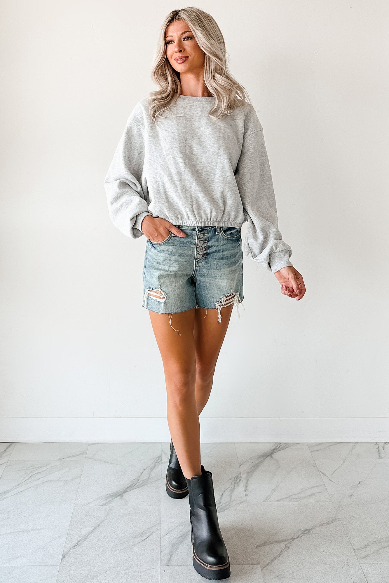 Dagwood Judy Blue Mid Rise Button Fly Distressed Shorts (Medium)