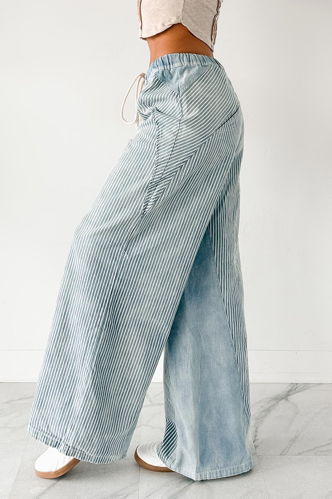 Franklin Striped Drawstring Wide Leg Jeans (Denim)