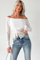 Up To Standard Ruched Lace Asymmetric Top (Ivory)