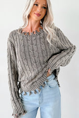 Unwritten Future Cable Knit Fringe Zenana Sweater (Brown)