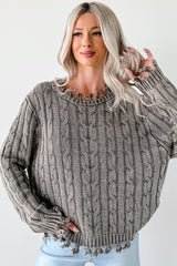 Unwritten Future Cable Knit Fringe Zenana Sweater (Brown)