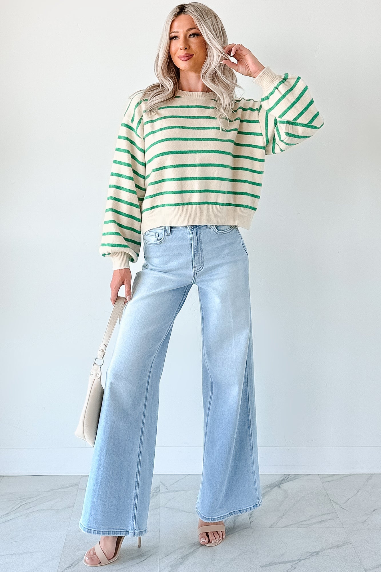 Morning Rituals Striped Button Detail Sweater (Green)