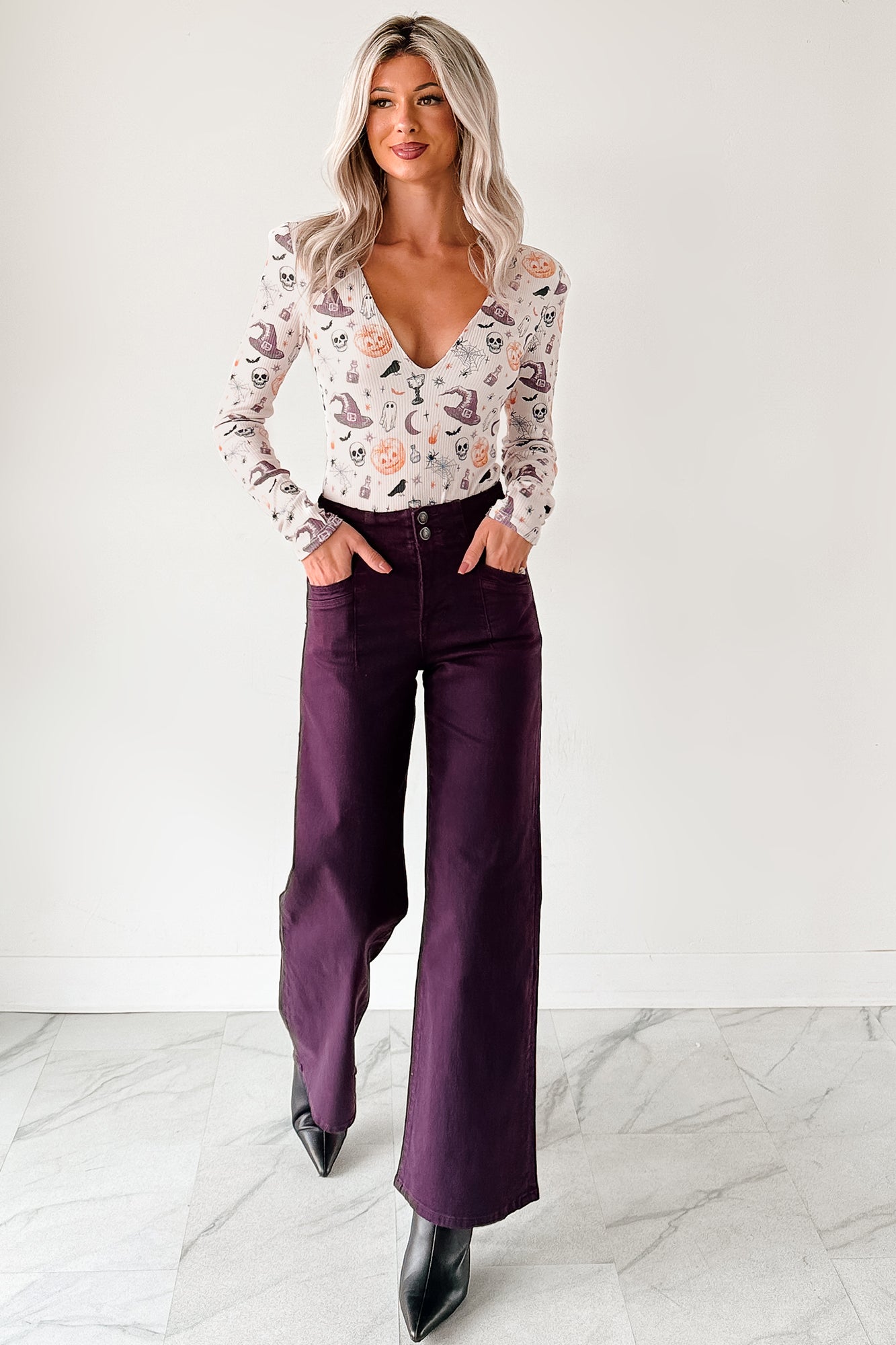 Carlotta High Rise Wide Leg Mica Denim Jeans (Plum)