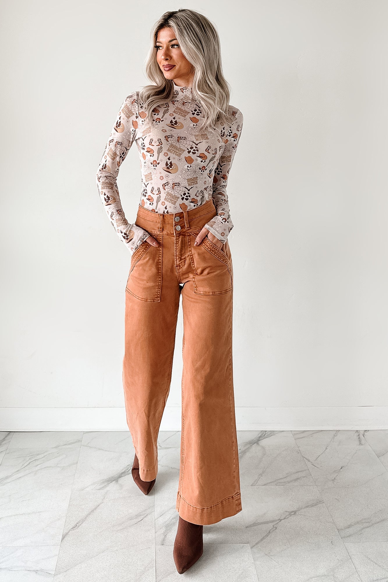 Henley Wide Leg Mica Denim Jeans (Cinnamon)