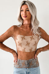 Living For The Likes Lace Long Sleeve Top (Mocha)