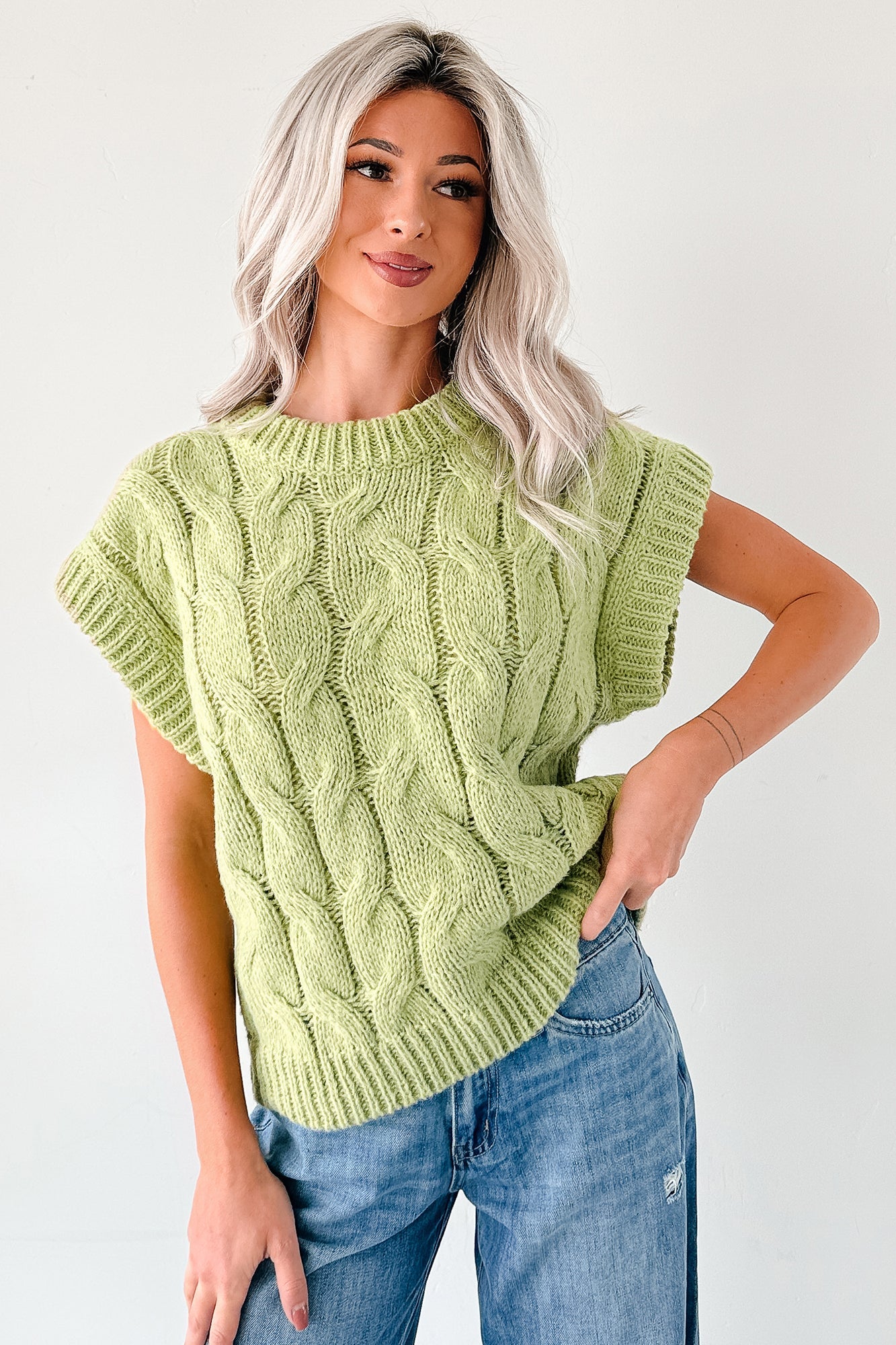 Don't Envy Me Cable Knit Sweater Vest (Fern)