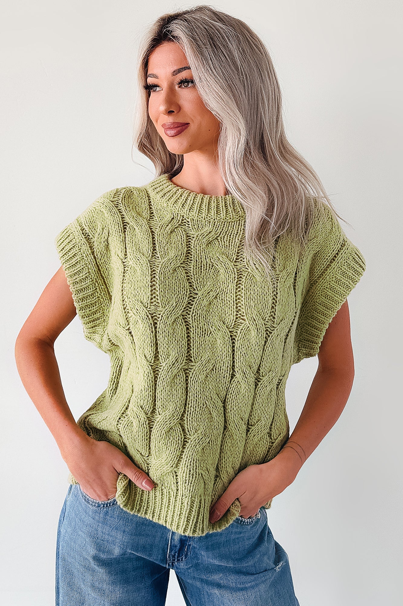 Don't Envy Me Cable Knit Sweater Vest (Fern)