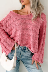 Making My Way Cable Knit POL Sweater (Pink)