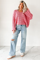 Making My Way Cable Knit POL Sweater (Pink)