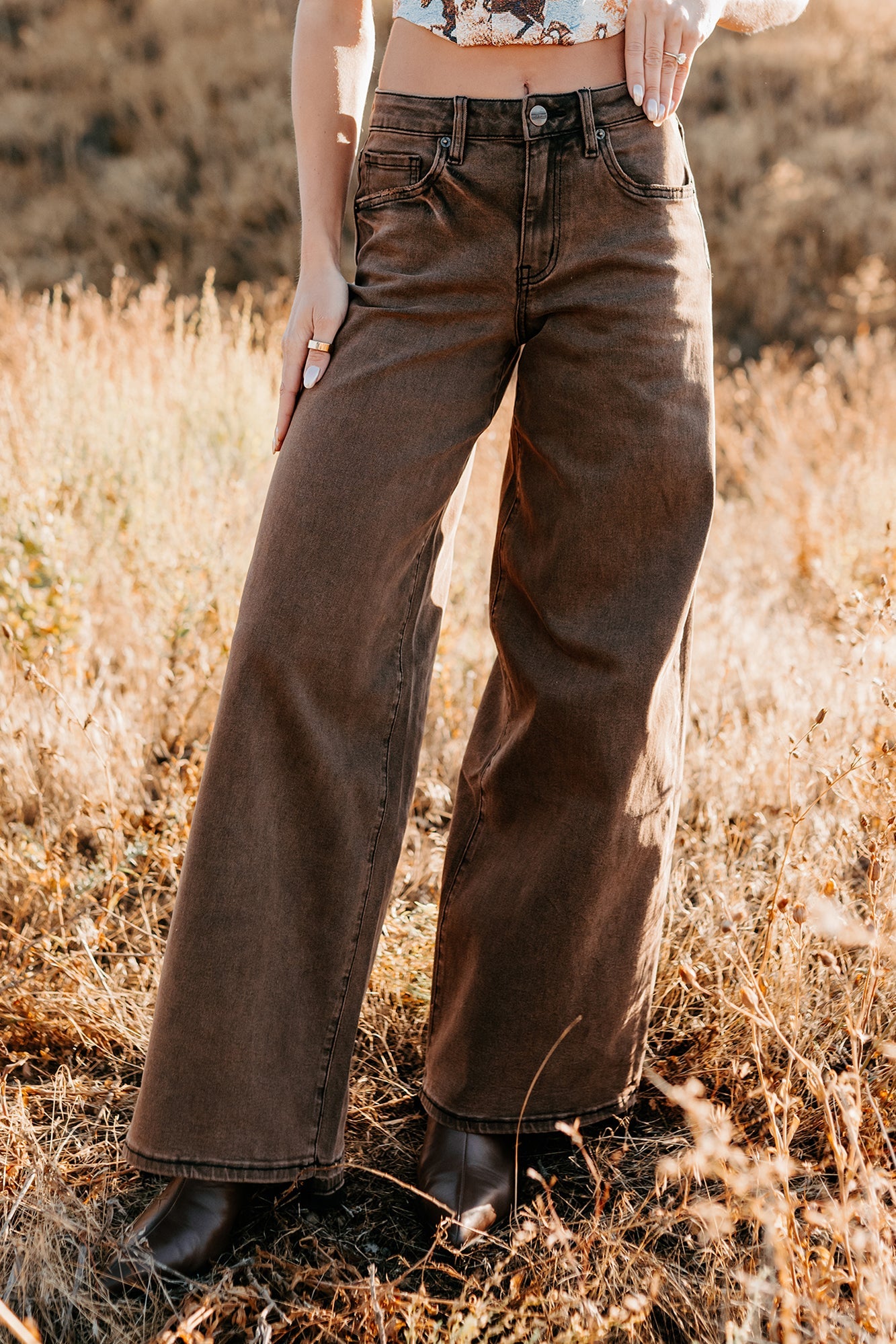 Valencia High Rise Wide Leg Mica Denim Jeans (Antique Bronze)