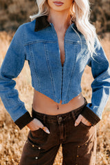 Peachy Prairie Cropped Denim Corset Jacket (Medium)