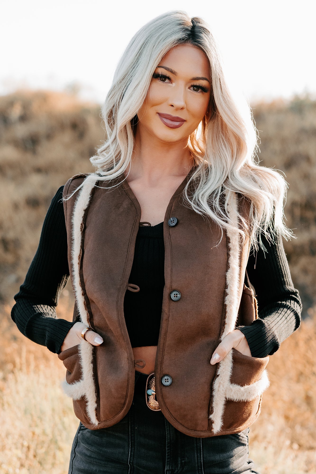 Mountain Muse Faux Suede Vest (Chocolate)