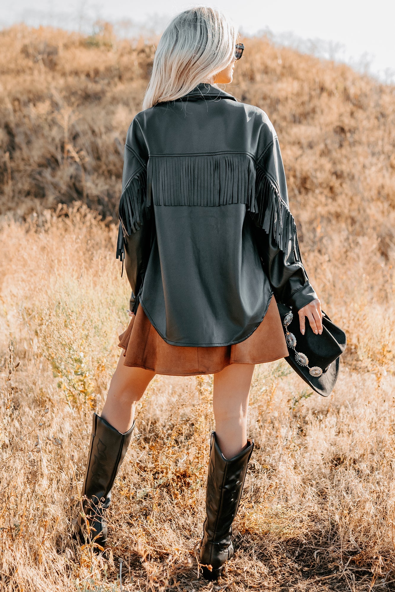 Creating Moments Faux Leather Fringe Jacket (Black)