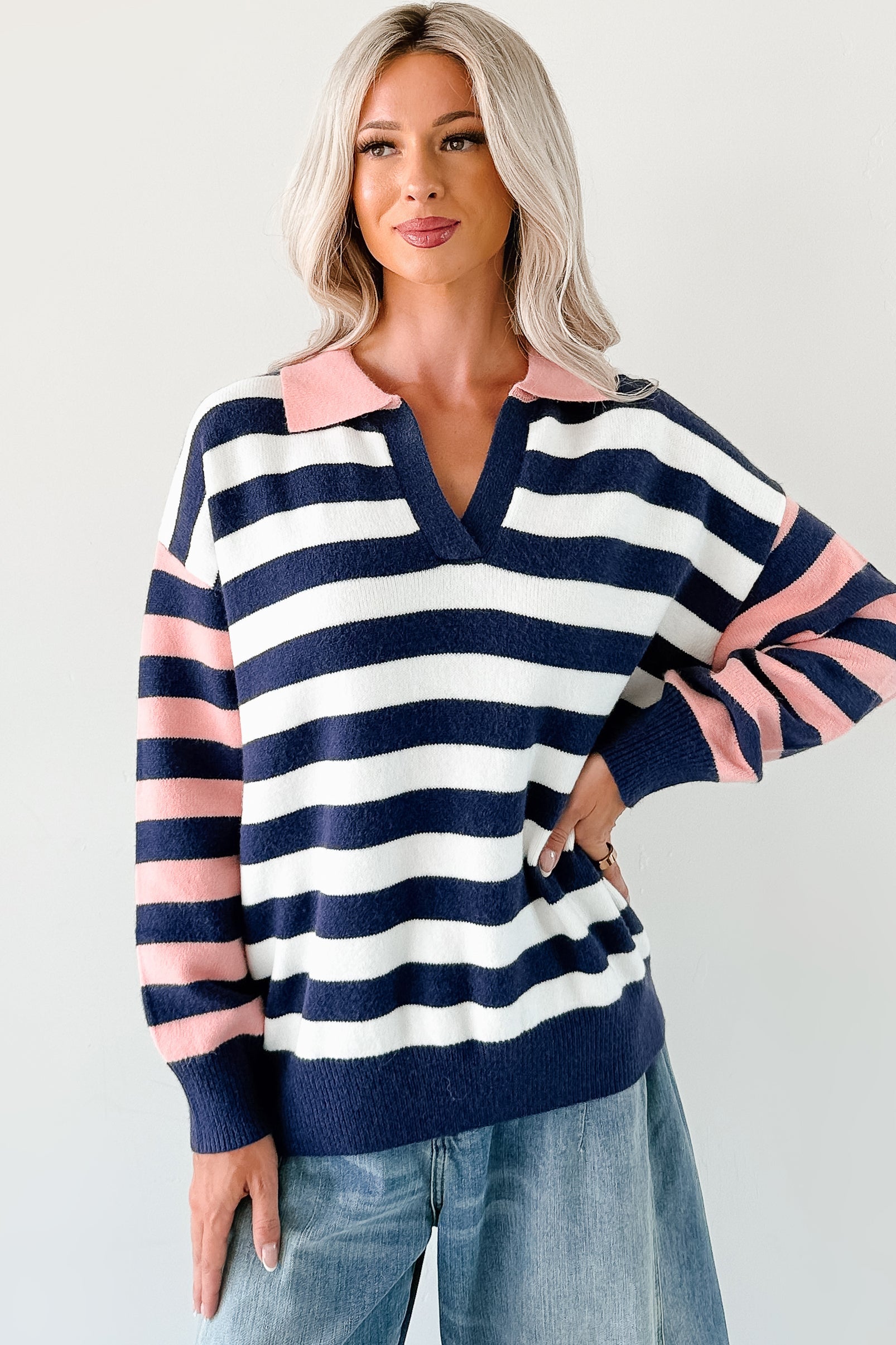 Forward Flow Striped Knit Sweater (Navy/Multi)