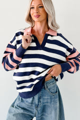 Forward Flow Striped Knit Sweater (Navy/Multi)