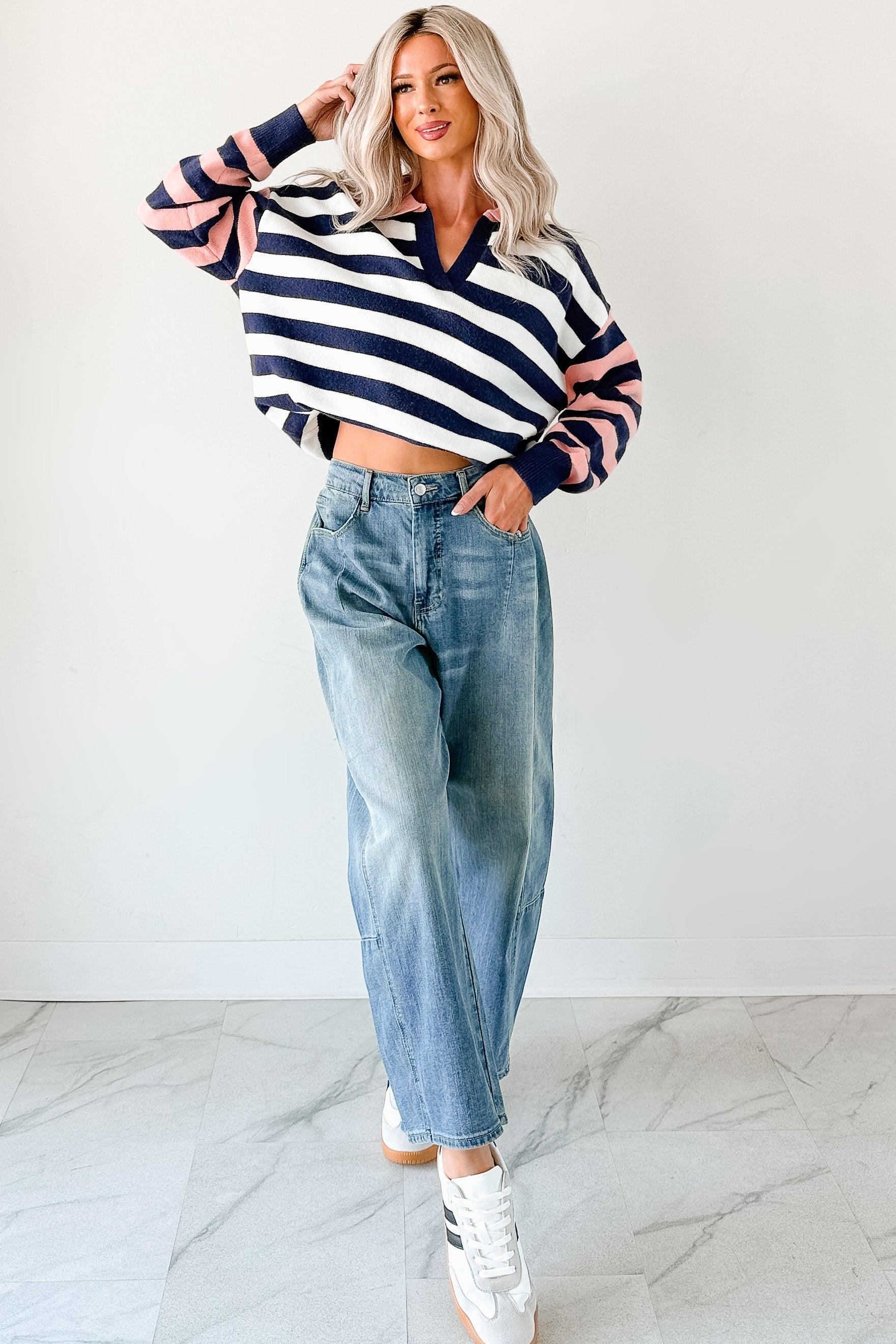 Forward Flow Striped Knit Sweater (Navy/Multi)