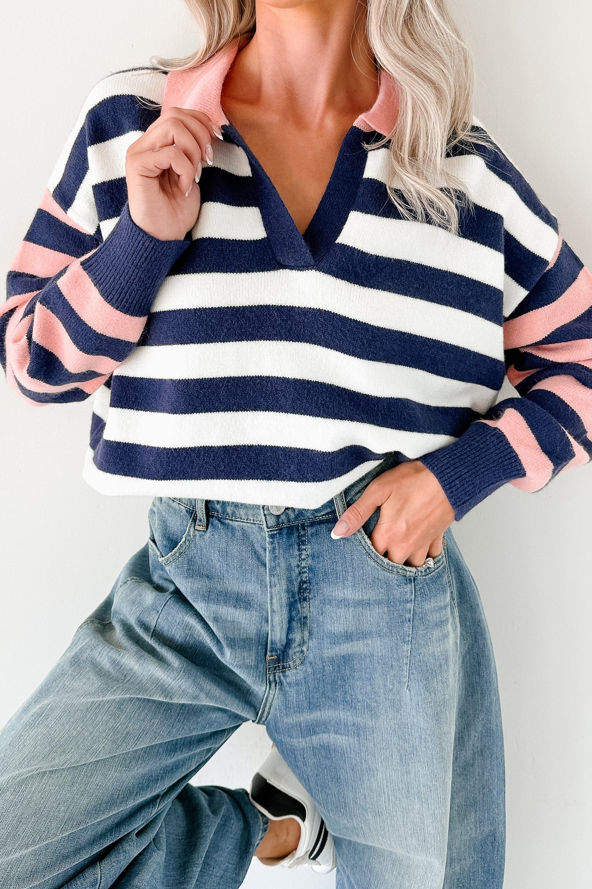 Forward Flow Striped Knit Sweater (Navy/Multi)