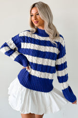 Restful Rhythm Cable Knit Striped Sweater (Royal)