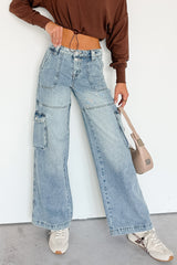 Lucy Cargo Mica Denim Wide Leg Cargo Jeans (Medium)